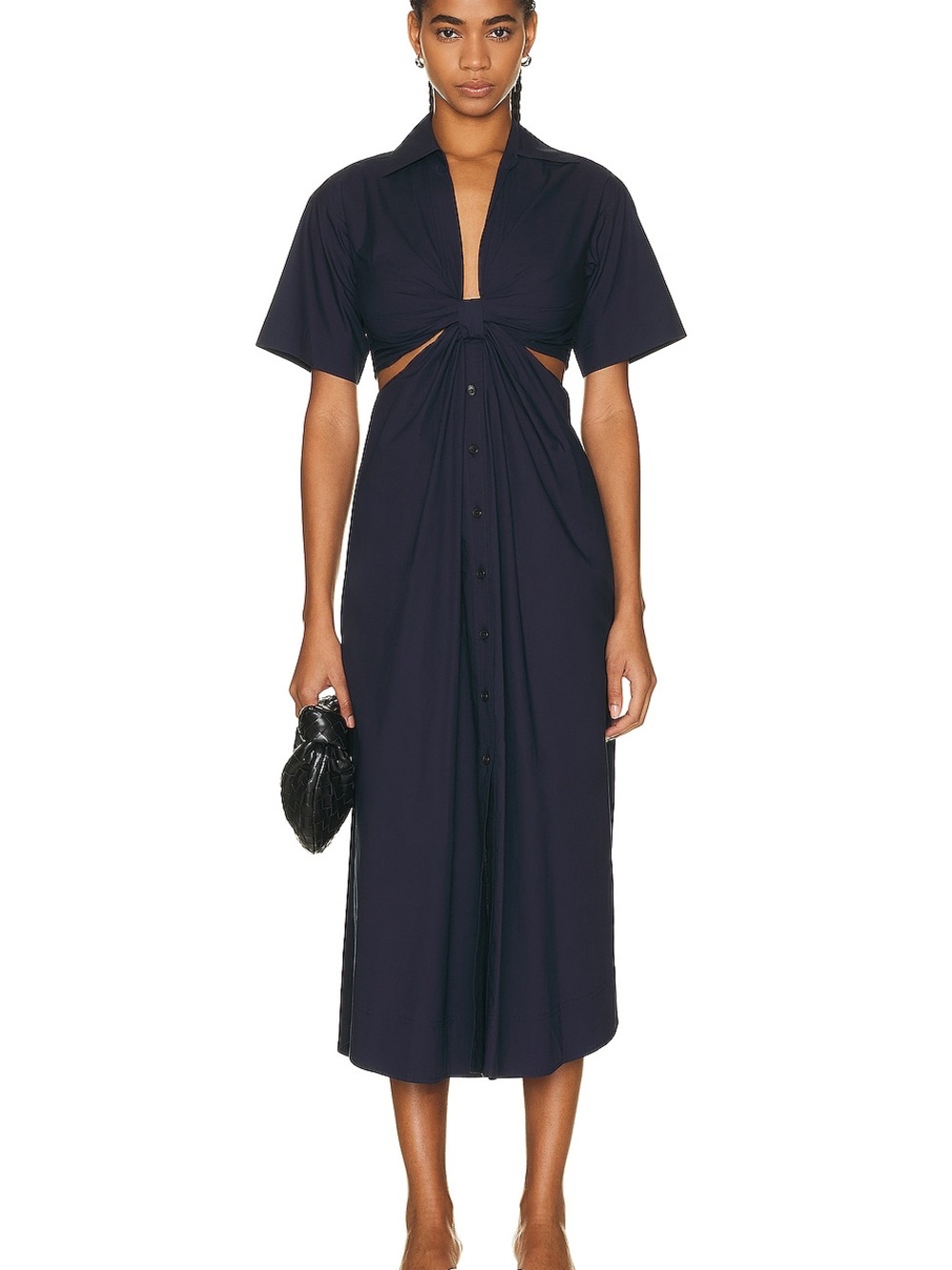 A.L.C. Black Button-Front Midi Dress with Front Twist Cutout